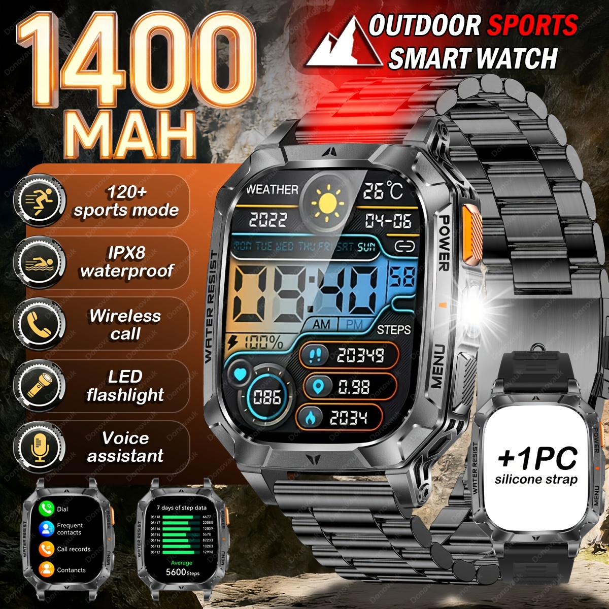 Image of 2026 Watch, 2.01-inch Hd Display, 1400mah Large-capacity Battery, 120-day Long Standby, Outdoor Sports Watch, Wireless Call, Led Flashlight, 200+ Dial, , Men's Watch, 120 Mode, Fitness Tracking Watch