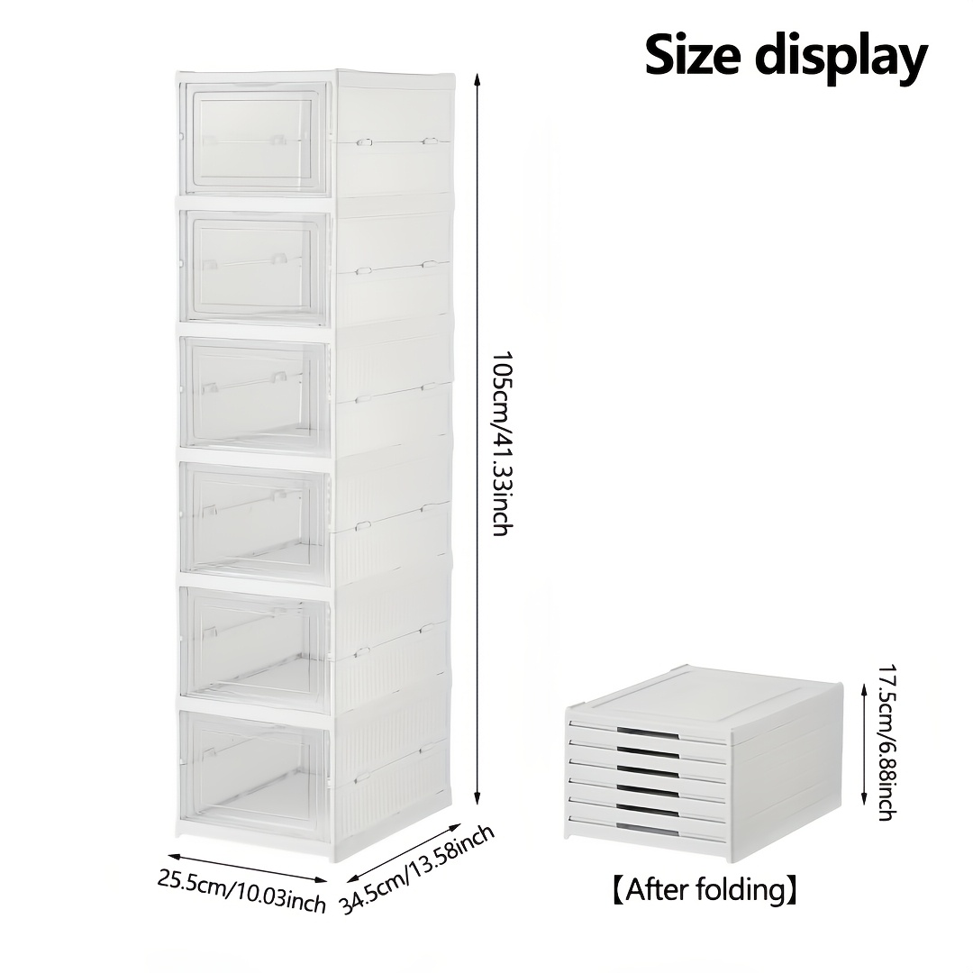 6-Layer Foldable Shoe Cabinet with Transparent Doors & Dustproof Lid - Large Capacity Space-Saving Plastic Storage Box Suitable for Entryway, Hallway, Shoe Rack, No Assembly Required, -Standing Design for Use