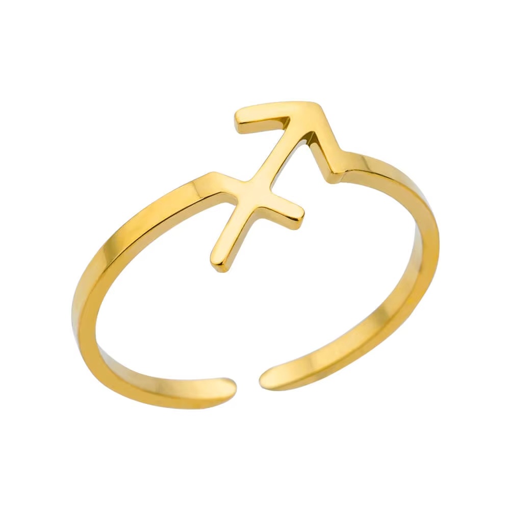 TEMU 1pc Fashion Zodiac Sign Rings For Golden Color 304 Stainless Steel 12 Constellations Adjustable Ring Femme Wedding Christmas Jewelry, For