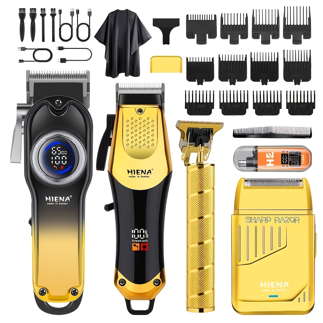 TEMU 1/5-piece Professional Hair And Beard Grooming Set - Led Display, Sculpting Shears, Foil Razor, Nose Trimmer, Precision Trimmer Set, Usb