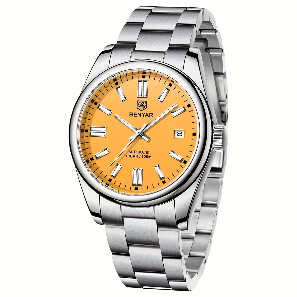 TEMU Benyar Men's Watches Women' Mechanical Watches Fashion Leisure Luminous Calendar Steel Belt Wristwatch
