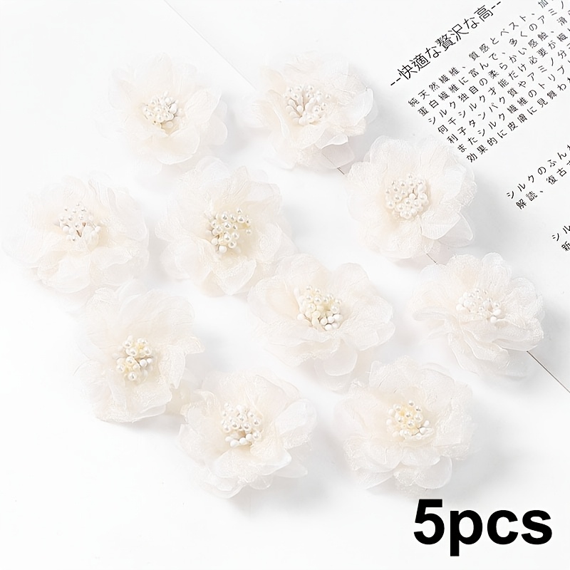 Image of Set Of 5pcs Of Decorative Artificial Flowers For Projects, In , Perfect For Sewing, Crafts, Artwork, , And Embellishing Clothing, Hats, And Bags