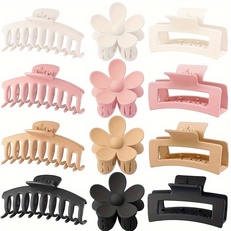 

12pcs Large Hair Clips Set, Matte Strong Hold Claw Clips For Thick Hair, Elegant Floral & Geometric Design, Assorted Styles For Women, Versatile Hair Accessories For Styling