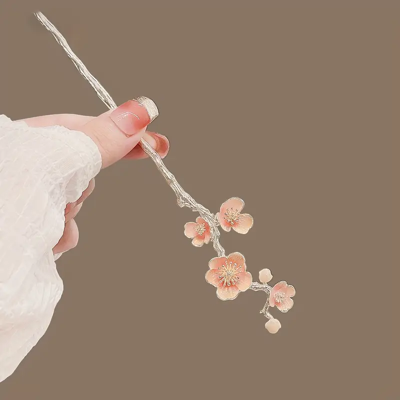 1pc elegant cherry hairpin japanese alloy metal hair clip with pink women s updos hanfu styling formal occasions stylish updo pin metallic alloy construction Product details 3