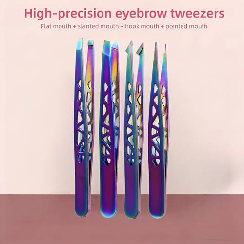 rainbow titanium 4pcs set stainless steel hollow tweezers 96 clip eyebrow trimming set hair removal eyebrow pliers eyebrow clip for trimming stray hairs perfect gift for thanksgiving
