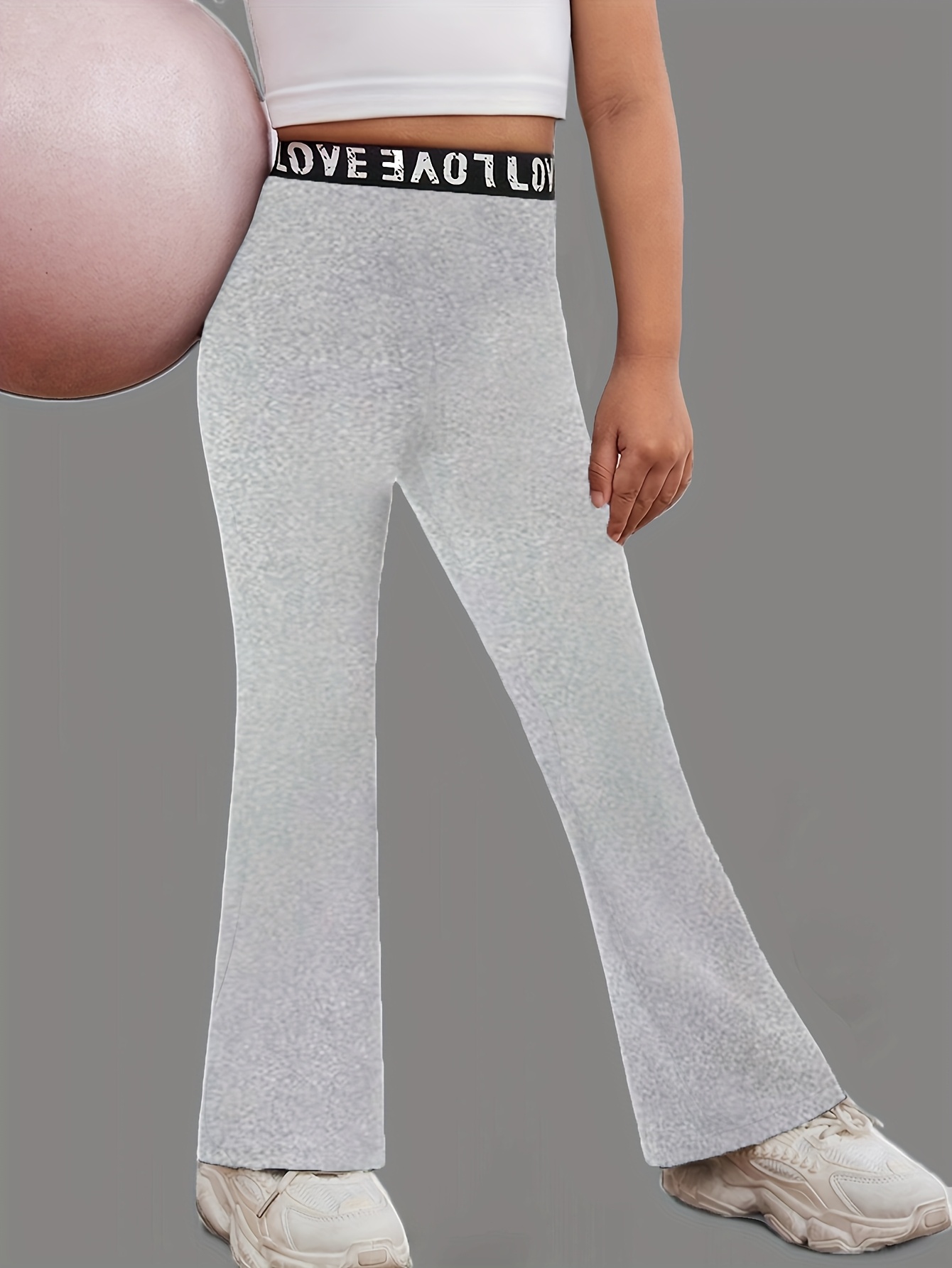 Knit Solid Letter Decor Fitted Flare Pants for Kids