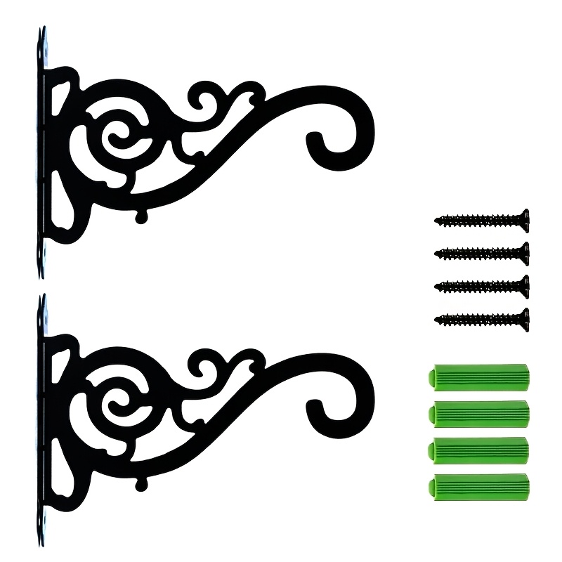 Image of 2pcs Black Style Hooks For Hanging Plants, Lanterns, And Wind Chimes - Elegant Metal Bracket, Indoor And Outdoor Home Decor, Outdoor Patio Atmosphere Decoration For Garden Hanging Flower Baskets