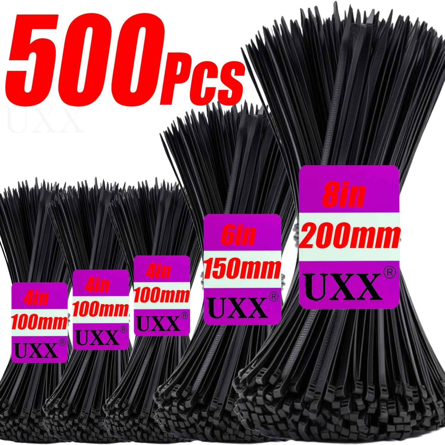 TEMU Lot de 500 attaches-câbles à fermeture éclair - Attaches de 10+15+20 cm, adaptées , , le jardinage, l'automobile, le câblage électrique, les