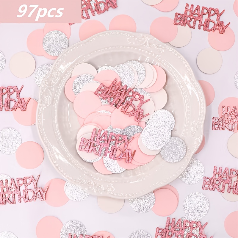 97pcs/197pcs Pink-themed Birthday Party Confetti, Glitter Paper With 'happy Birthday' With Round , Perfect For A Pastel Princess-themed Birthday Table Setup