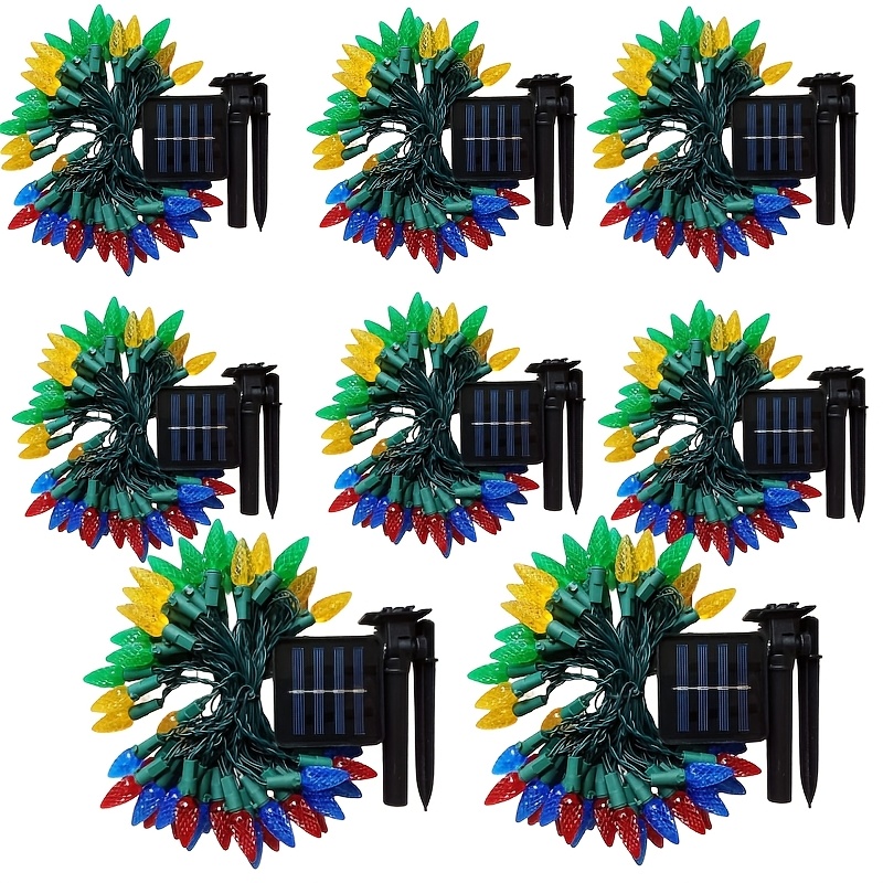 TEMU 4/8 Sets Of Solar C6 Bulb Christmas Light Strips - 50 Led Lights, 23 Feet Of Strawberry Solar-powered String Lights For Outdoor And Indoor Use -