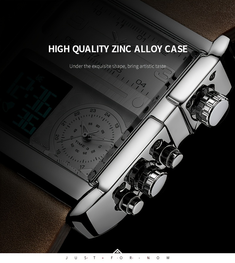  mens watch quartz watch 50mm large dial square mens watch multifunctional sports mens watch luminous alarm clock timer 24h calendar cowhide strap mens gift fk030 details 8