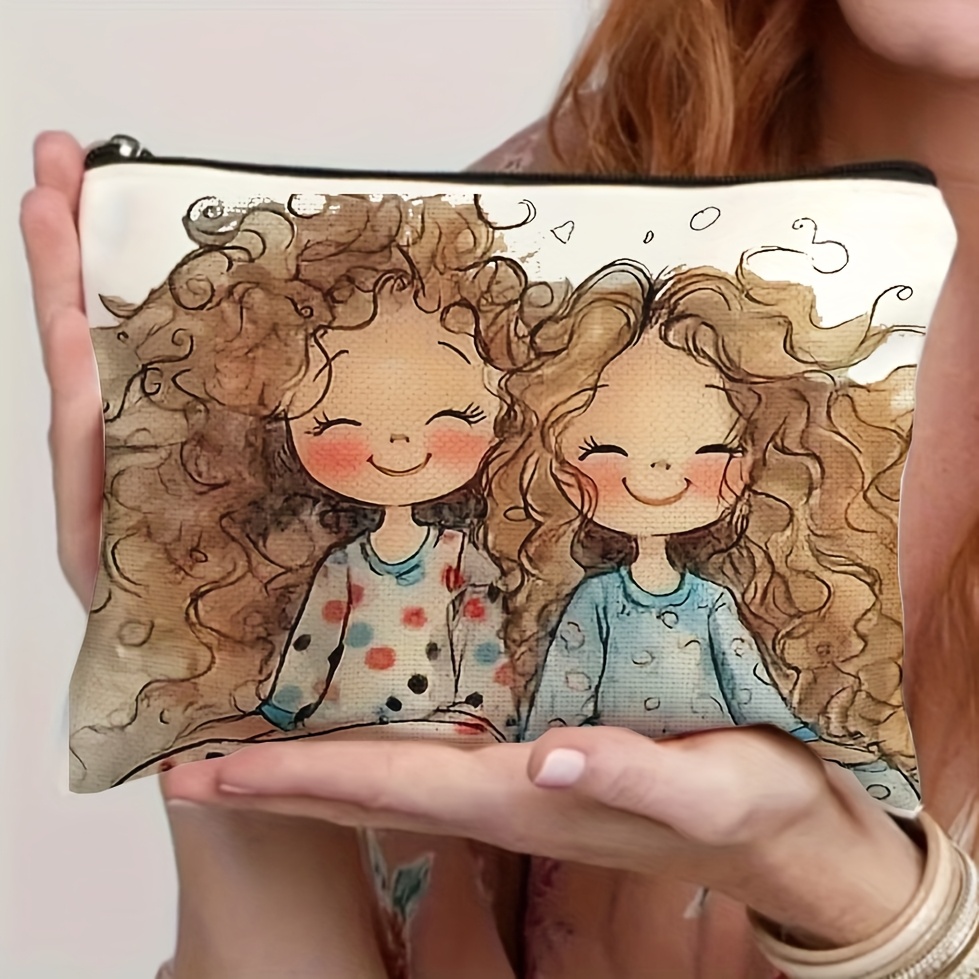 TEMU Cute Sisters - Durable, Stylish Gift With Convenient Zipper Closure, For Your Other, A Gift For Sisters, Portable Makeup Bag, Student Pencil