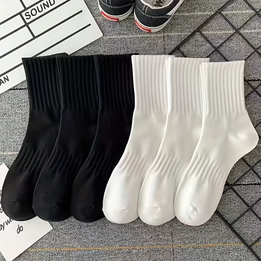 

6pcs Women's Breathable Crew Socks - Soft Polyester & Spandex , Solid Color, Casual Attire