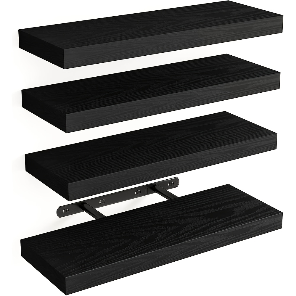 TEMU 4pcs 15.8in Floating Shelves For Wall, Brown Wall Mounted Shelf With Invisible Shelf Bracket, Wall Shelves For Bathroom, Living Room, Bedroom,