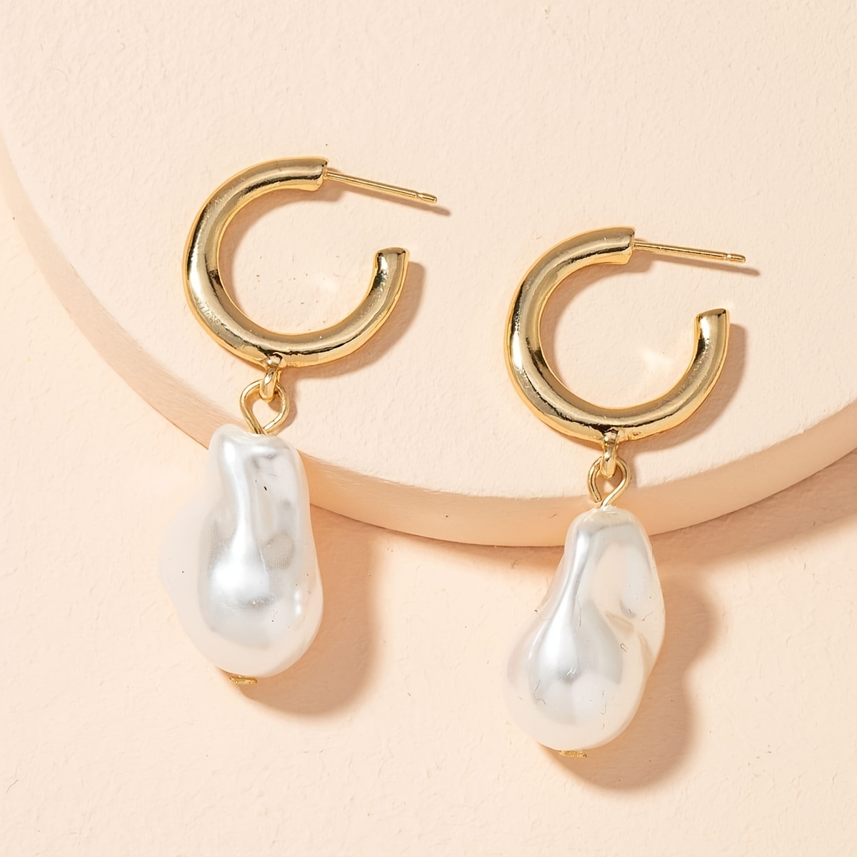 Elegant Baroque Pearl Hoop Earrings For Women - Stainless Steel Posts, Alloy With Pearls, Weddings & Parties