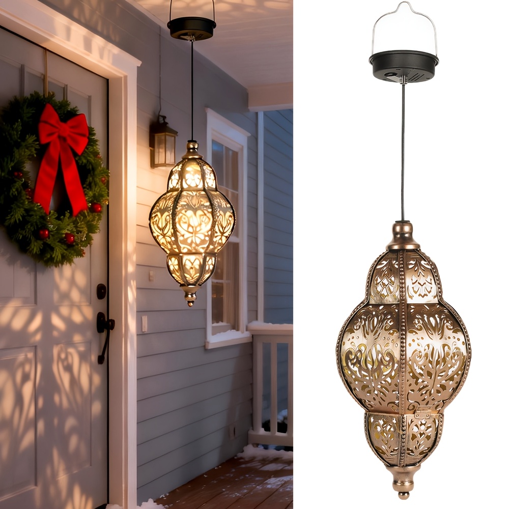 TEMU Ip65 Waterproof Metal Hanging Lantern,halloween/christmas Outdoor Decorations, Outdoor Solar Lanterns ,detachable Solar Panels, Suitable For