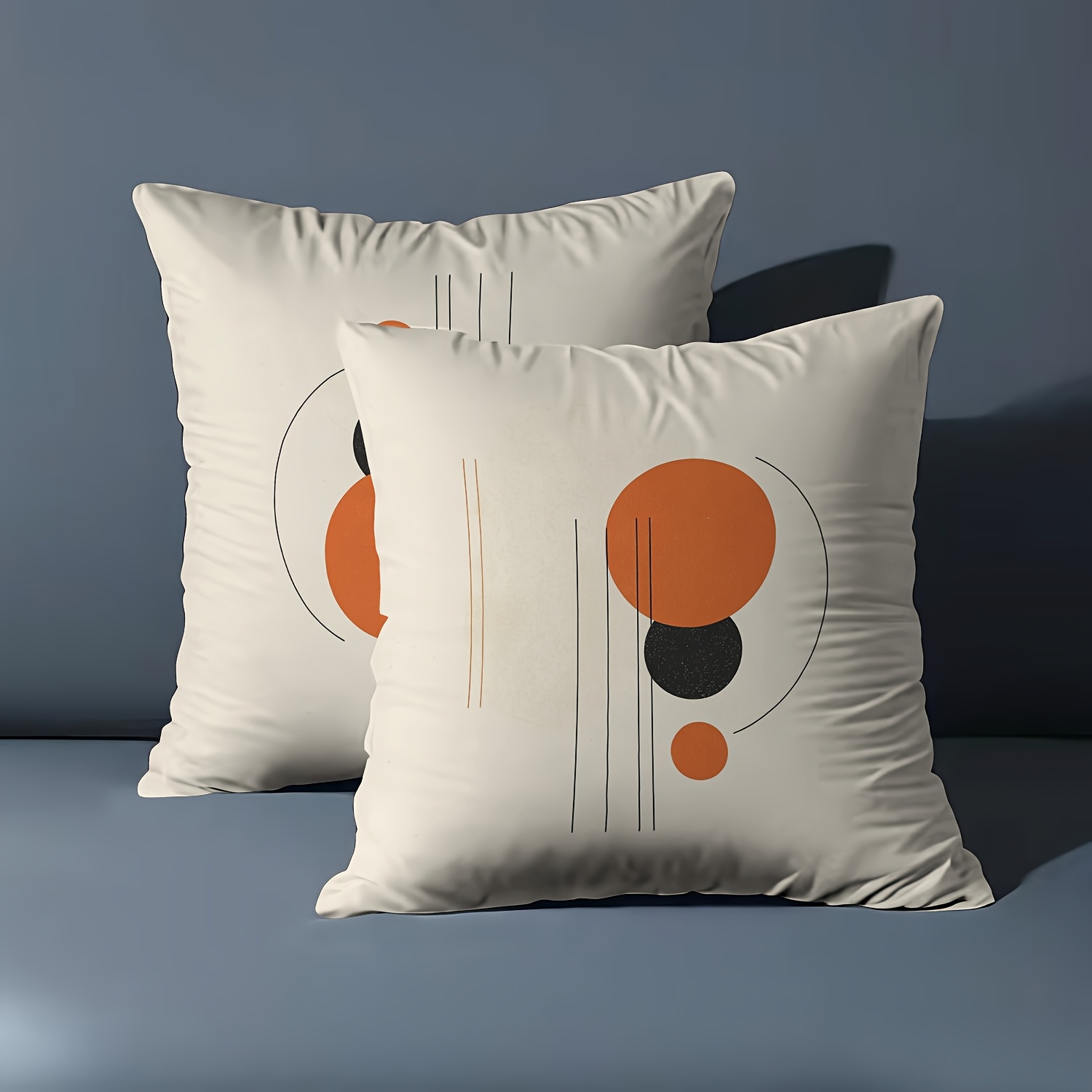 TEMU 2 housses de coussin à motif géométrique - Impression d'art orange et noir, 18x18 pouces en polyester avec fermeture zippée , lavables en