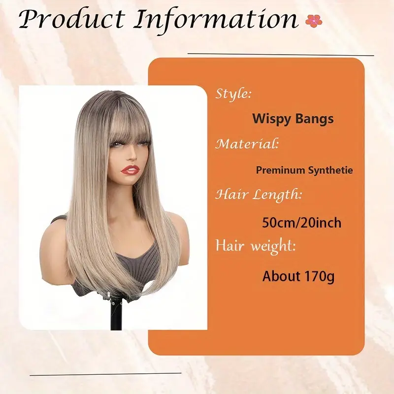 womens 3d topper with bangs looking straight synthetic hair piece for thinning hair blonde with dark roots frontal scalp coverage for daily wear hair loss solution Product details 3