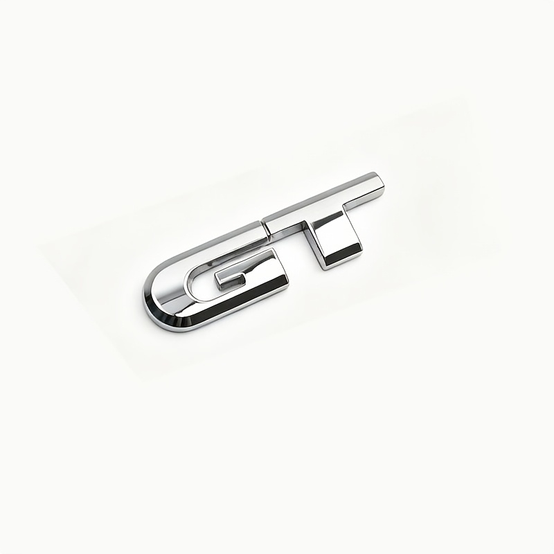 TEMU 1pc Chrome Plated Metal Black And Silvery Gt Letter Car Emblem, Damage-free Adhesive Self-adhesive Car Badge, Suitable For Trunk, Fender Body,