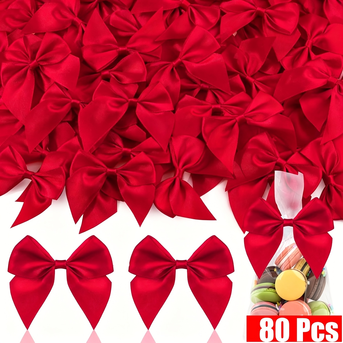 TEMU Daxi Events 80pcs Tinkrstuff Bows For Crafts, 6x6cm Satin Ribbon Bow For Clothes Ornament, Fabric Bows For Party Decor, Cute Christmas Tree Bows
