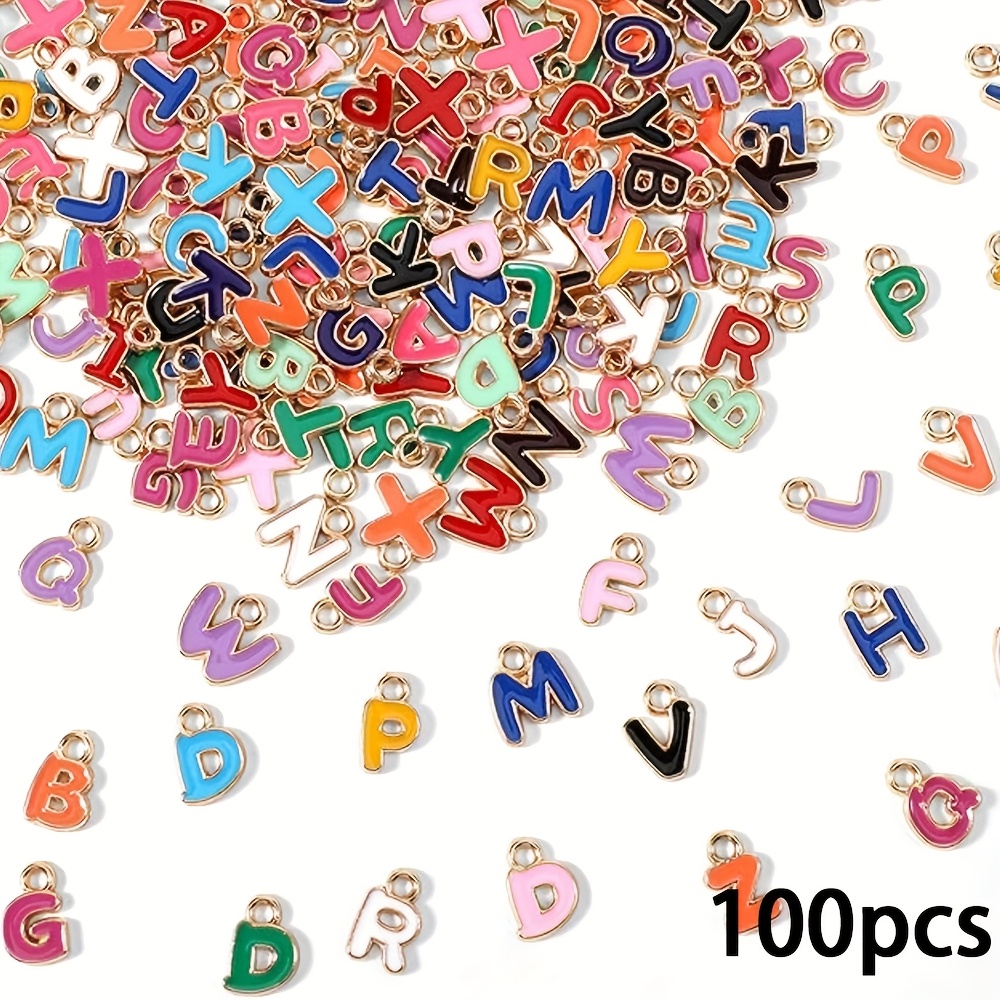TEMU 100pcs Colourful Drip Alloy Pendants Mixed A-z Initial Charms For Diy Necklace Bracelet Decoration Accessories Friendship Gift
