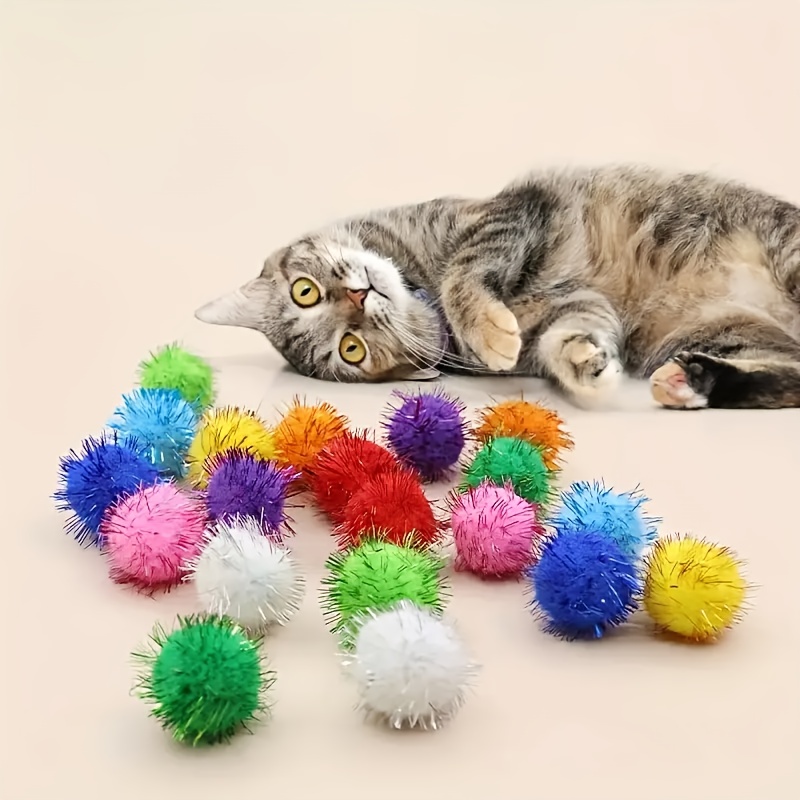 TEMU 20pcs Cat Glitter Balls, 1.57-inch Durable Bite-resistant Polyester Interactive Toys, Self-entertainment Balls For Kitten Exercise And , No