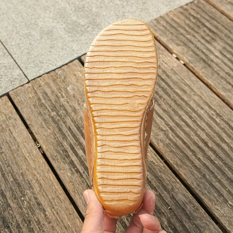 womens wide width summer sandals non slip soft sole open toe platform wedge heel thick rubber sole synthetic cover upper brown golden accents for beach casual strappy sandals beach footwear fashionable footwear durable footwear Product details 5