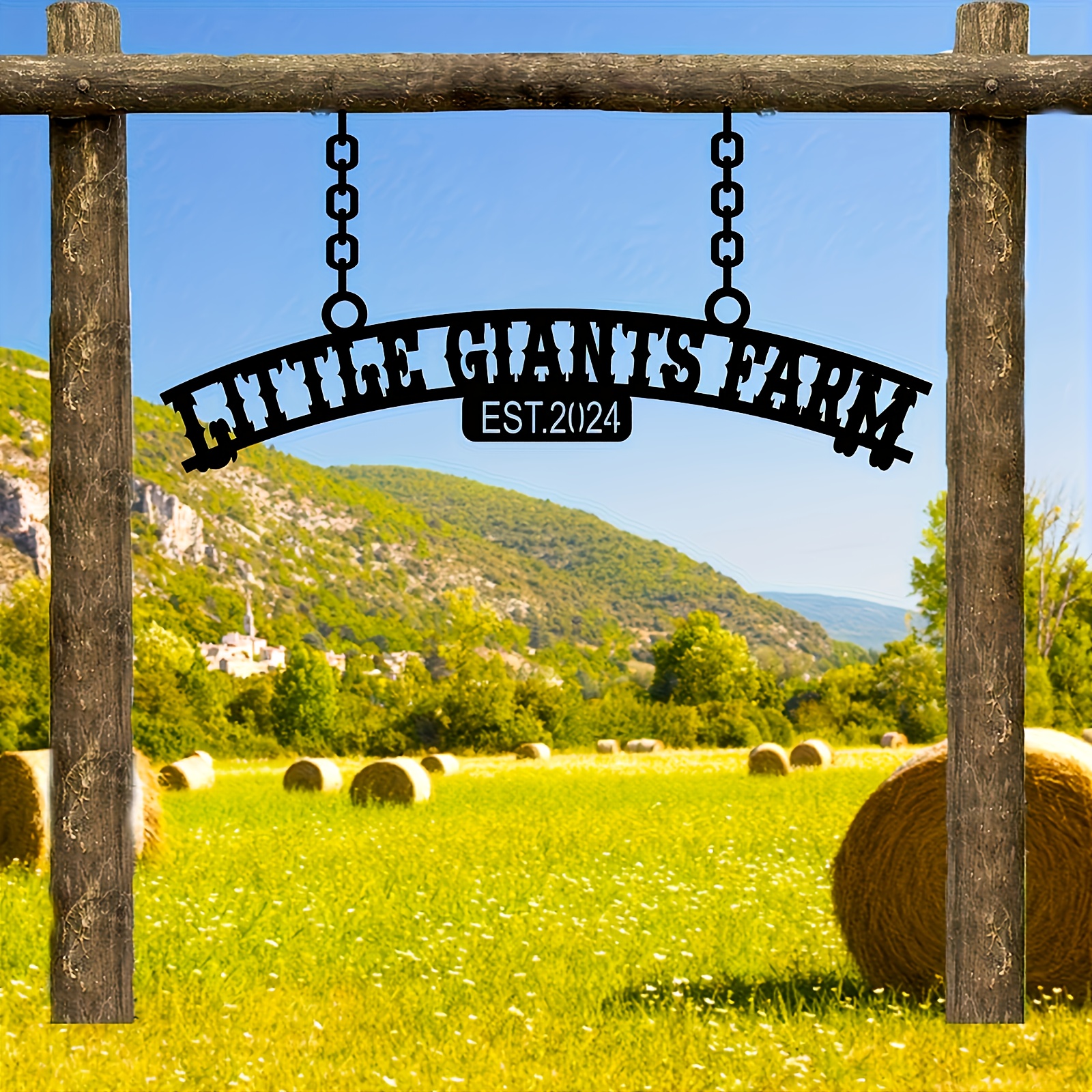 TEMU [custom Farm Sign] Large Black Matte Metal Custom Ranch Farm Sign | Outdoor Country Style Hanging Sign For Chicken, Duck, Cattle & Sheep Stable,
