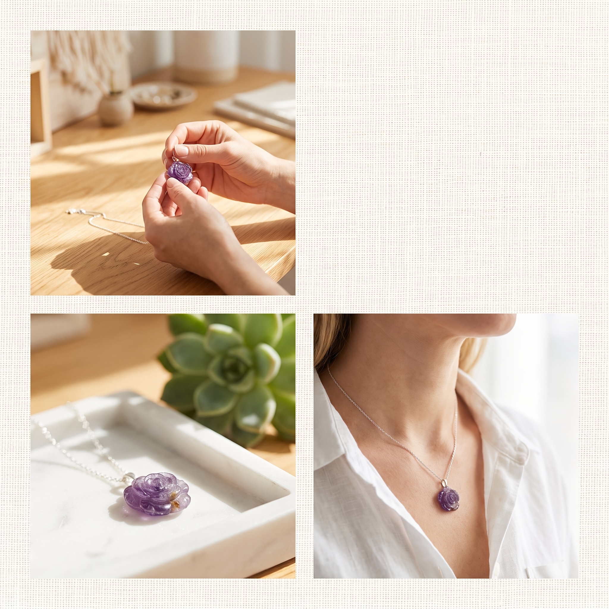 Natural Amethyst 3D Rose Pendant