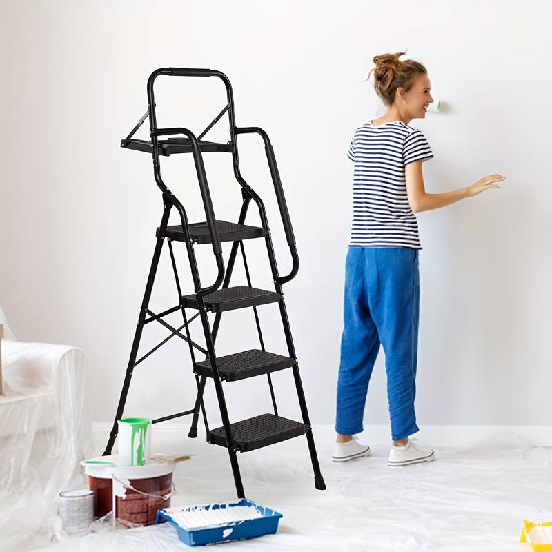 Costway 4-Step Folding Ladder – 330lbs Capacity Steel Step Stool With Tool Platform (TL35590)