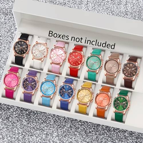 item picture 14pcs set elegant and stylish casual womens wristwatch round alloy case pu strap classic ladies watch gift for valentines day birthday christmas teachers to