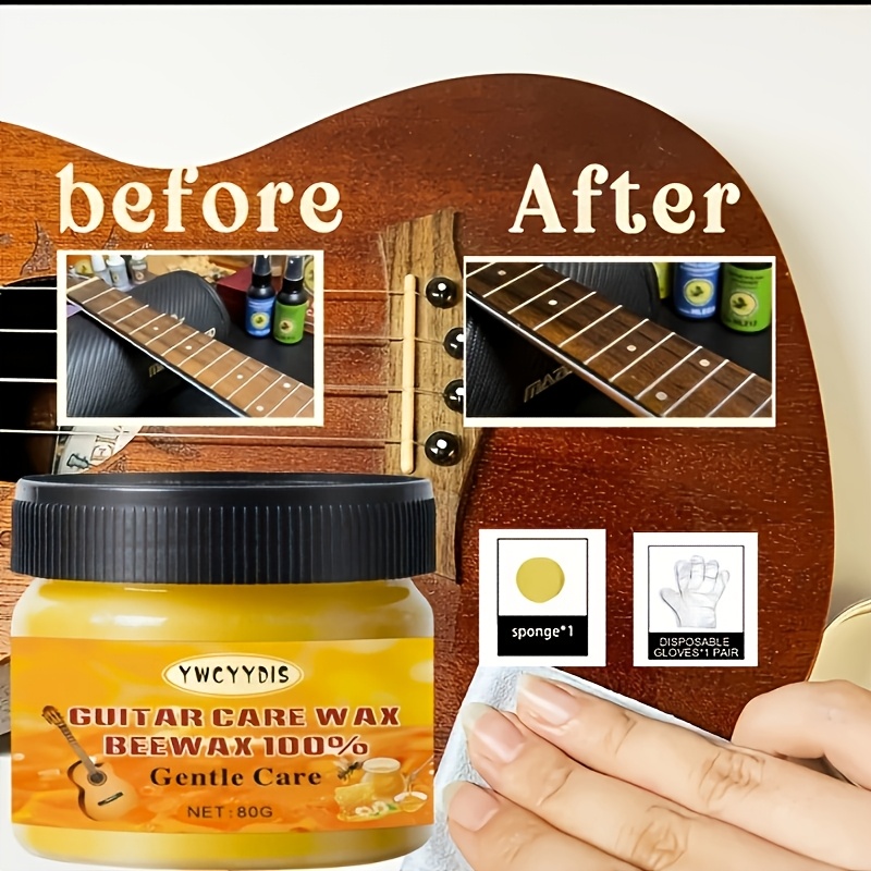 

1 Set - 80g Premium Guitar Wax, Beeswax Polish For Guitars, , Ukuleles - Restores & Protects With Oil, Includes Sponge & Glove, Low Odor, Wood Surface Care