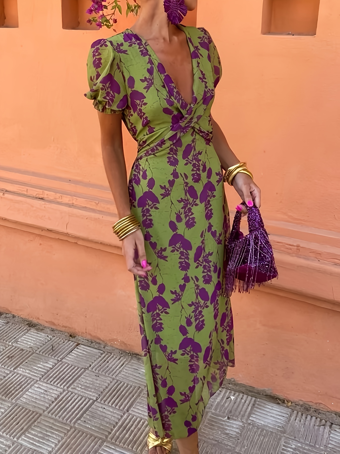 green and purple maxi dress sold on Temu United States bridesmaid dress