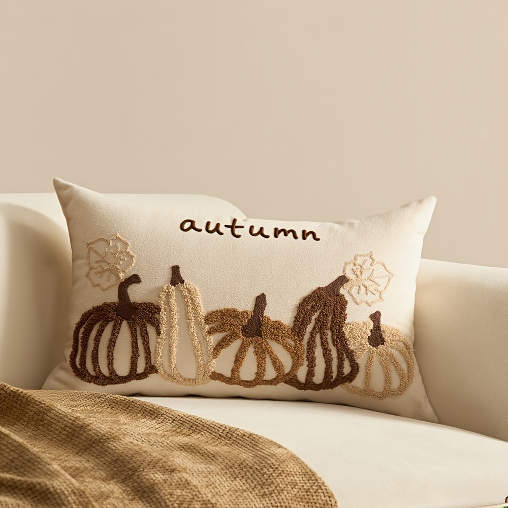 Image of Fall Pumpkin Throw Pillow Covers - Pumpkin Design For Thanksgiving Home Decor, Room & Porch - Zippered Cushion Cover In 18x18 Inch & 12x20 Inch (insert Not Included)