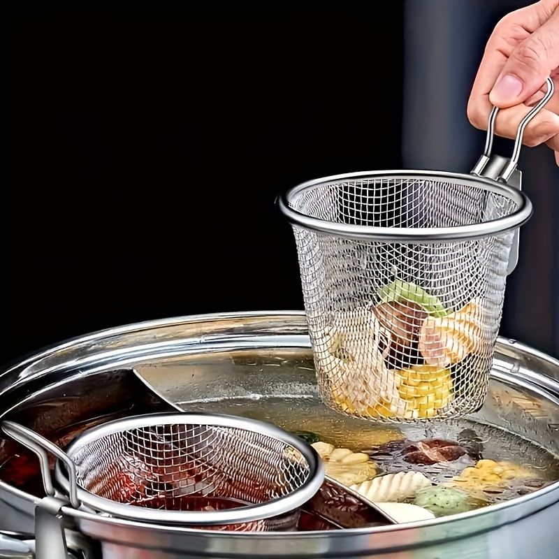 

Stainless Steel Mesh Strainer - Versatile Kitchen Tool For Hot Pot, Noodles & Soup Sifting - Durable Hanging Basket Design