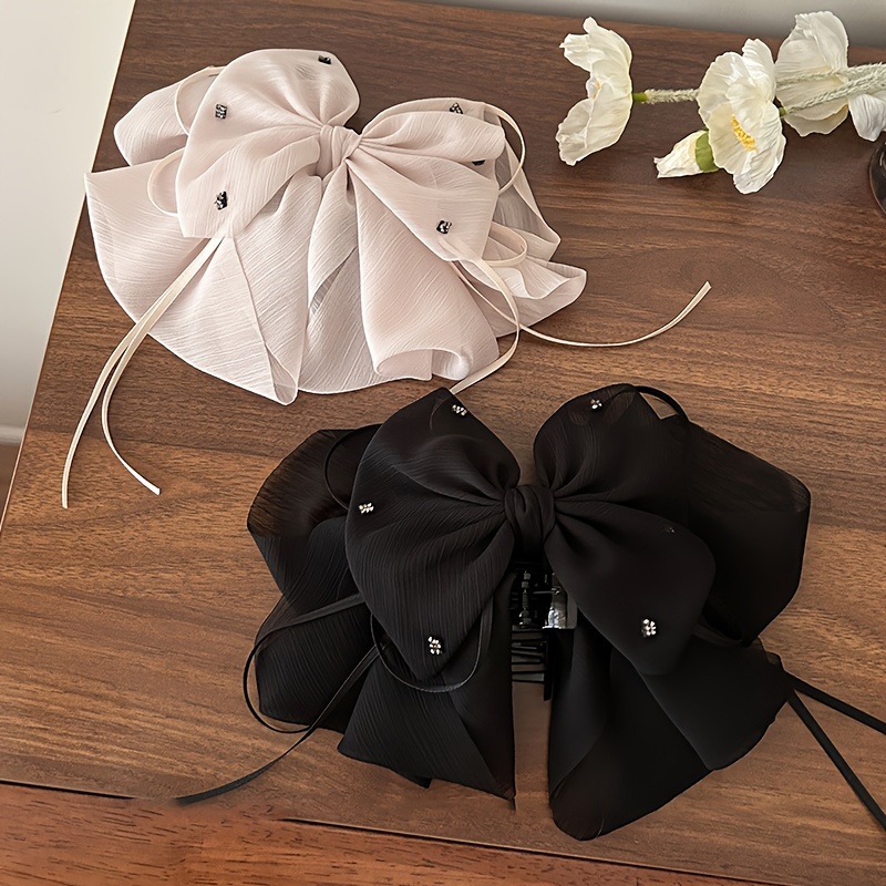 

Elegant Large Butterfly Bow Hair Clip With Water Drops And Ribbon Tails - Suitable For Ages 14 And Up