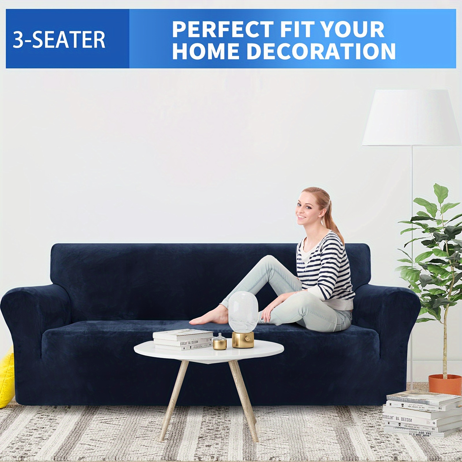 TEMU 1pc Thick Velvet Sofa Cover, Suitable For , Elastic Sofa Cover For 1/2/3/4 , Full Coverage Sofa Protector With Elastic Bottom, 360° Sofa Cover,