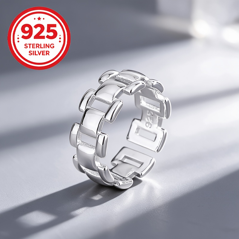 Women's 925 Silver Adjustable Open Link Chain Ring