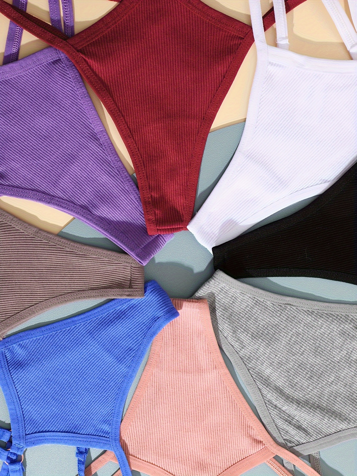 8pcs Women's Low-Rise Solid Color Vertical Striped Thong Underwear with Cross-Back Design - V-String Minimalist Sexy Panties in Black, Navy, Burgundy, Gray, Purple, Pink, Light Blue, White - Soft Everyday Comfort Fit