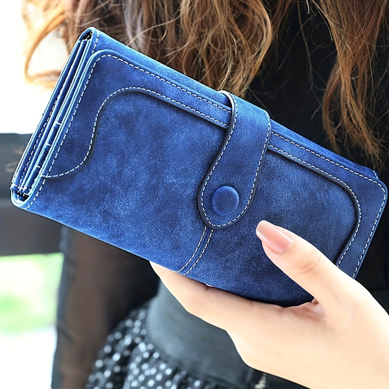 

Vintage Elegant Stitch Detail Button Decor Women Wallet Multi-card Slots Coin Purse With Id Window, Pu Leather Bi-fold Retro Credit Card Holder, Large Capacity Zipper Clutch Long Wallet
