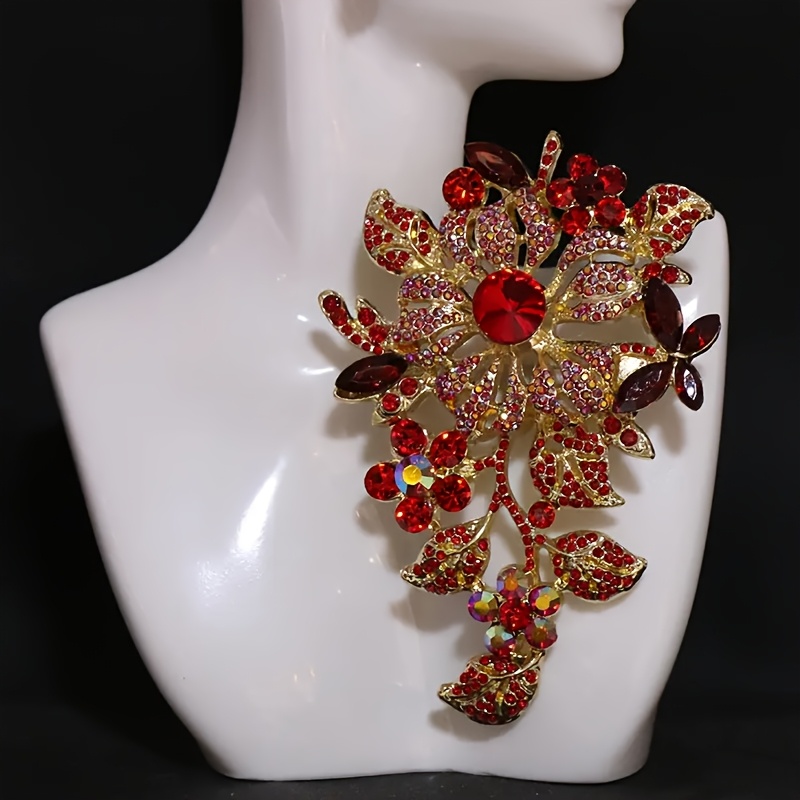 TEMU Large Flower Brooch Made Of Red Zirconia For Women, From Alloy Material - A Light Luxury Accessory. This Retro Forest Pin A Perfect Gift And Is