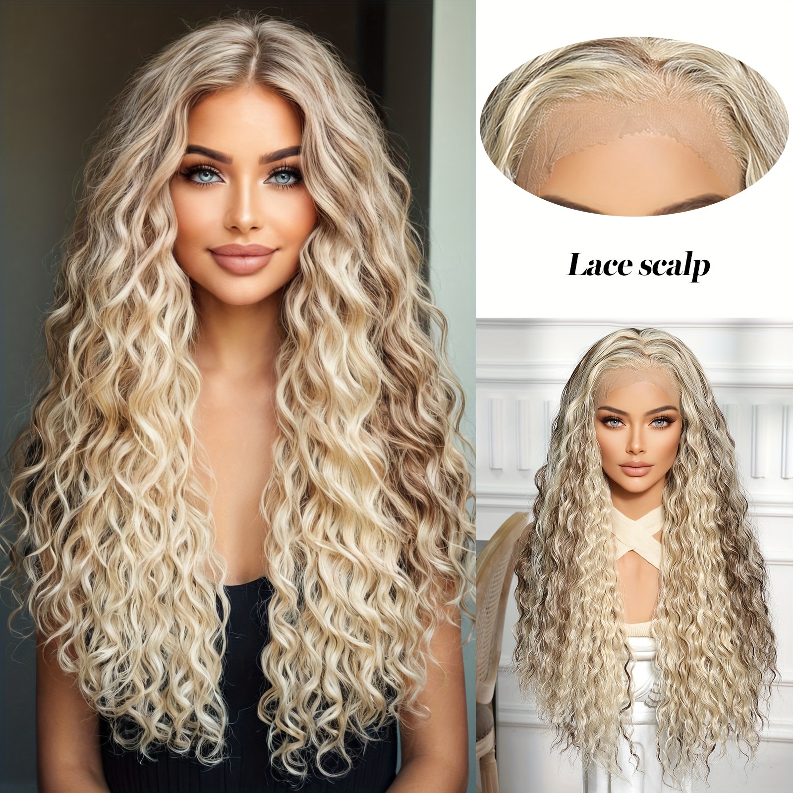 Synthetic high Density wave lace Wig High Density Loose Deep Wave Wig Full Frontal 13x4 Glueless  main image 4