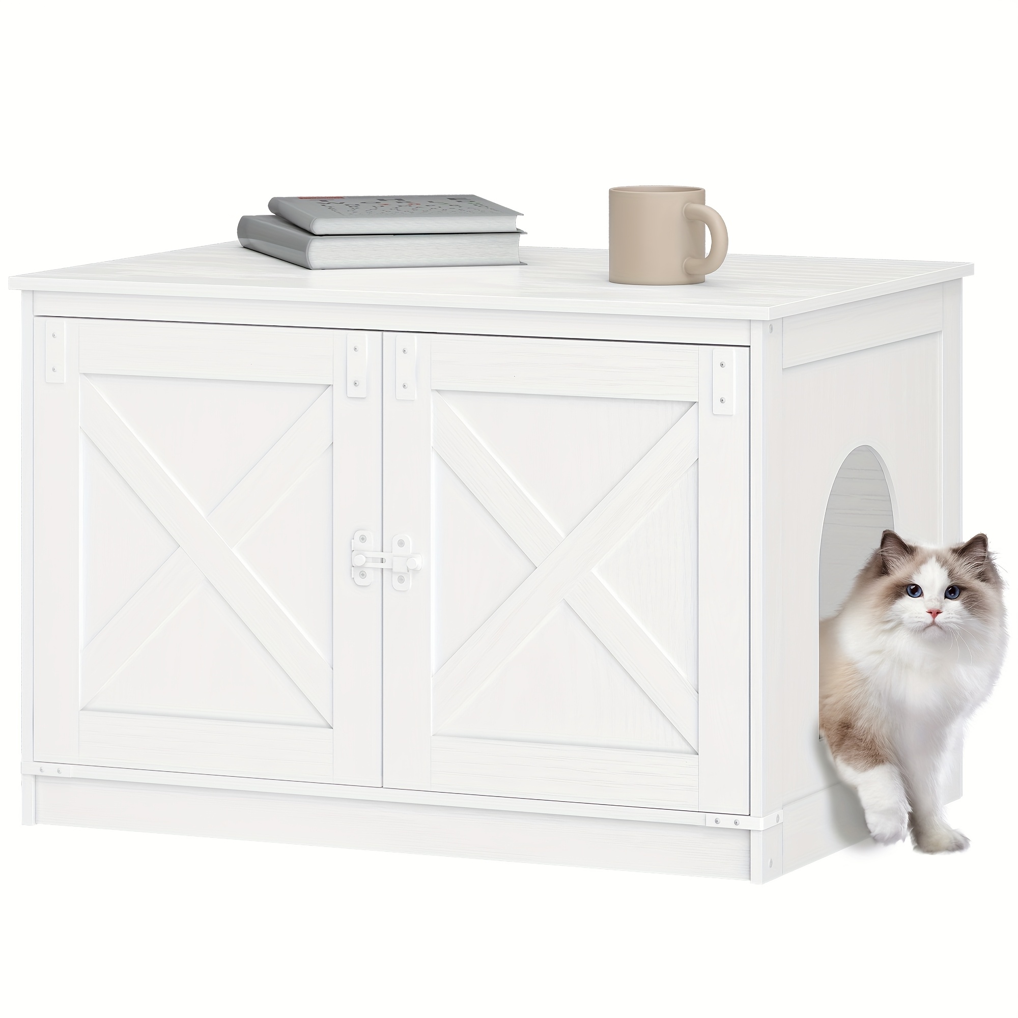 Cat Litter Cabinet, Cat Cabinet, Cat Toilet With Removable Partition, Cat House, Reversible Entrance Left Or Right, As A Sideboard, 80 X 50 X 54cm, -white/white
