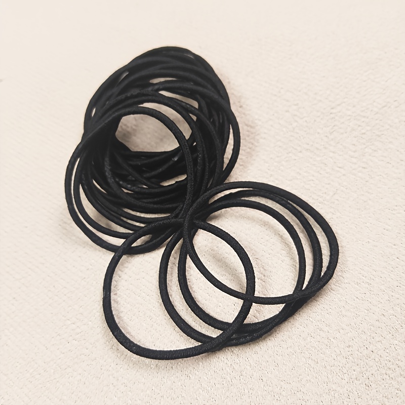 TEMU Lot de 40 élastiques à cheveux noirs de 2 mm d'épaisseur pour femme, attaches de queue de cheval couture, bandes pour cheveux style simple et