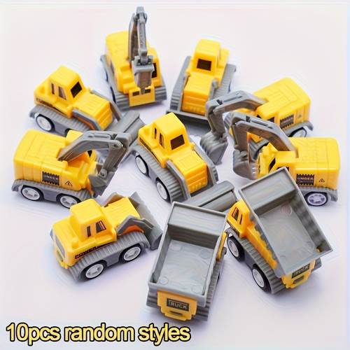 a set of 10 random engineering vehicle toys including toy excavators trucks beach toys activities and ideal gifts for holidays birthdays christmas and halloween