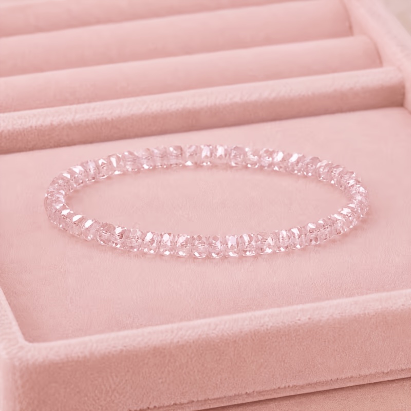 2pcs Light Pink Sparkling Bead Bracelet Set, Gift