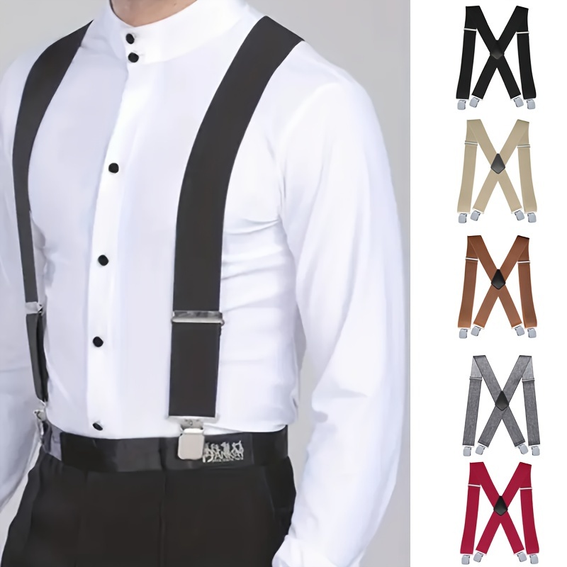 

Men's Plus Size Suspenders 5cm Wide Heavy Duty X-back Elastic Adjustable Braces With 4 Strong Clips - Casually Styled Polyester Knit Suspenders, Ideal Gift