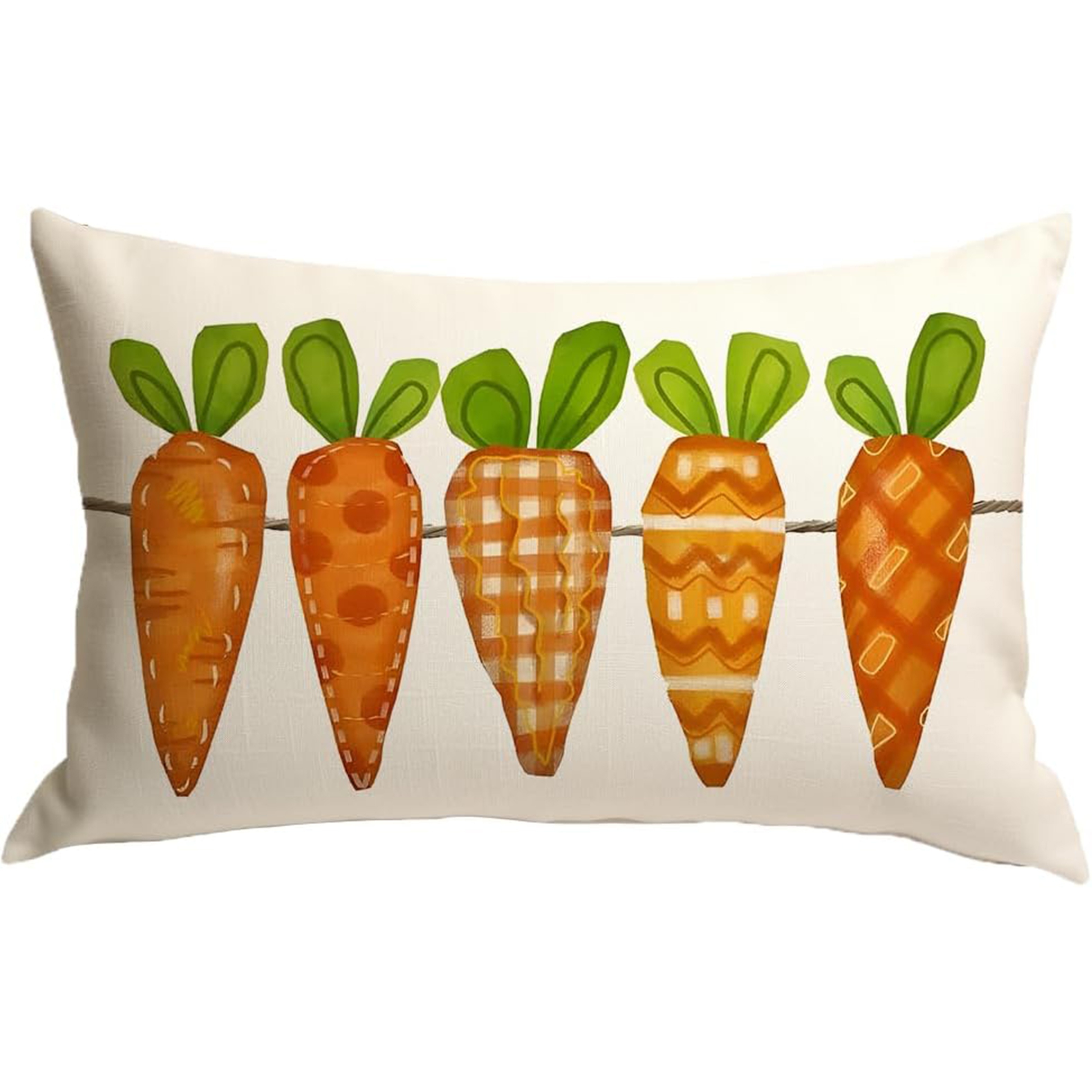 

1pc, Contemporary Style Linen Easter Pillow Cover, 12x20inch, Orange Carrots Design, Spring Farmhouse Decor, Zipper Closure, Machine Washable, Multiple Room , Woven Fabric, Home Sofa Couch