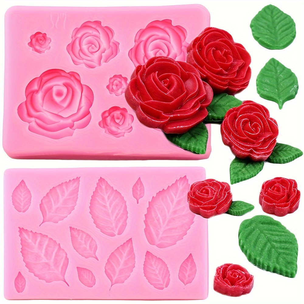 

2 Pieces Rose Flower And Leaf Silicone Molds - Fondant, Gumpaste, And Candy Clay Decorations - Suitable For Baking And Diy Cake Decorating