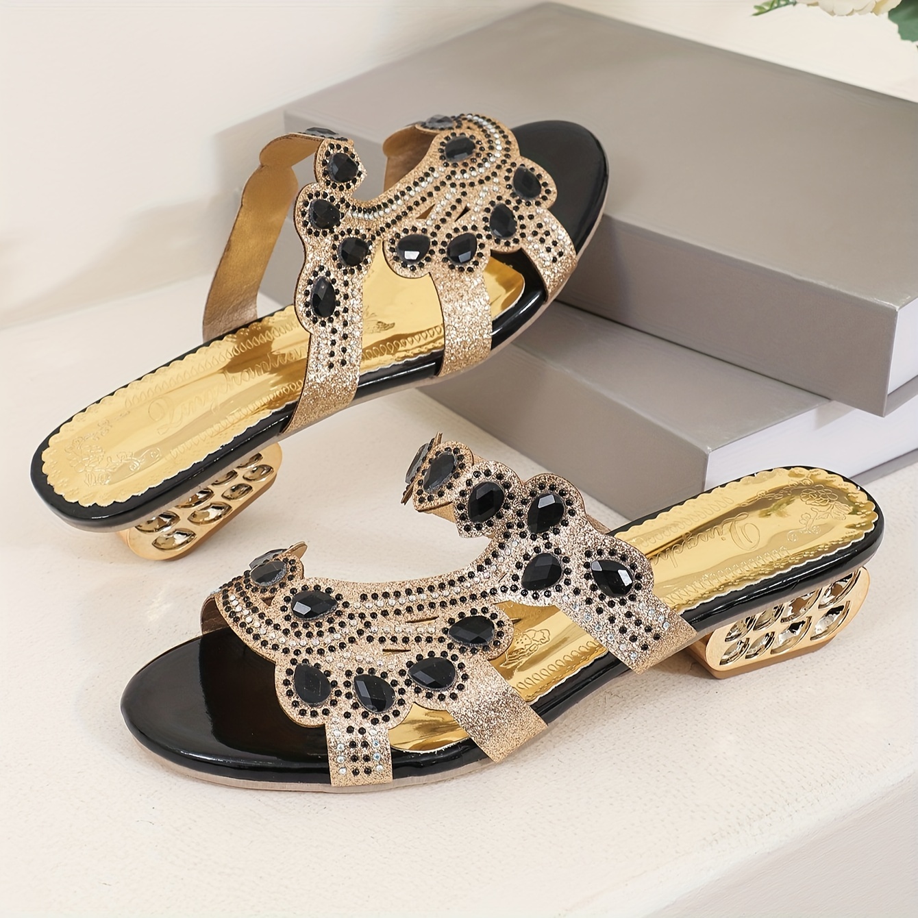 women s glitter rhinestone decor sandals slip comfort dressy details 2